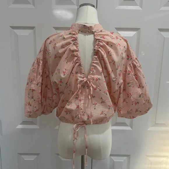 NWT Anthropology Coquette Girl Cropped Bubble Puff Sleeve Cinch Blouse Size M - Picture 5 of 11